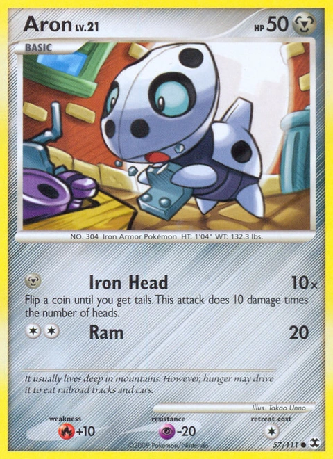 Aron Pokémon card from Rising Rivals, number 57 (Standard print)