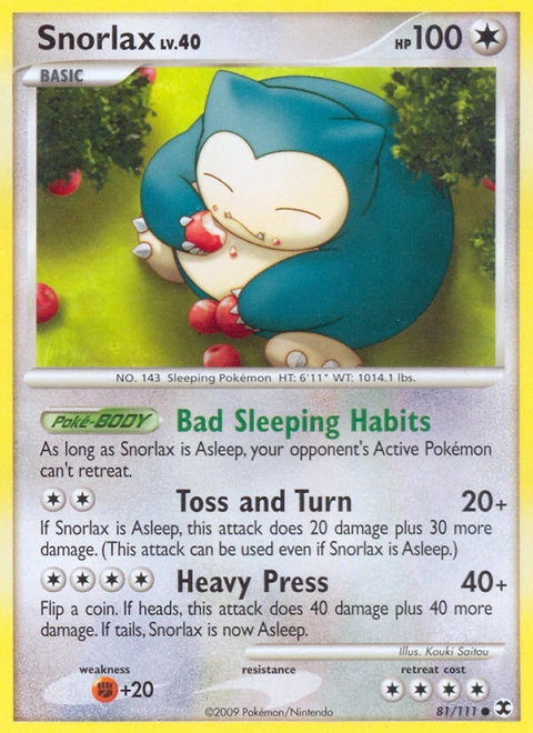 Snorlax Pokémon card from Rising Rivals, number 81 (Standard print)