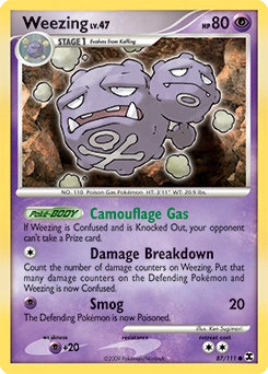 Weezing Pokémon card, number 87