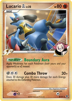 Lucario GL Pokémon card, number 8