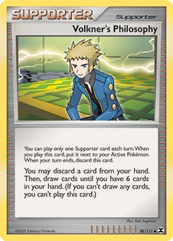 Volkner's Philosophy Pokémon card, number 98