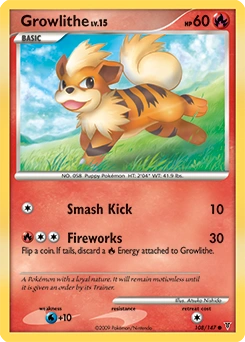 Growlithe Pokémon card, number 108