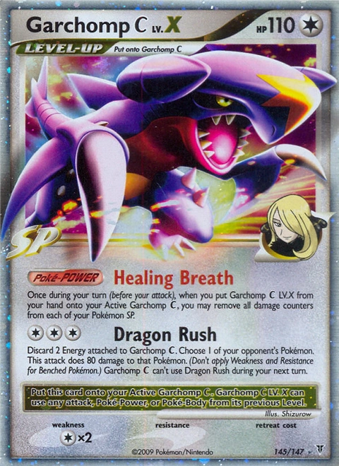 Garchomp C LV.X Pokémon card from Supreme Victors, number 145 (Holo print)