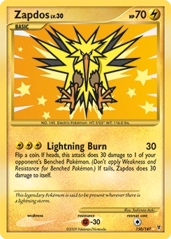 Zapdos Pokémon card, number 150