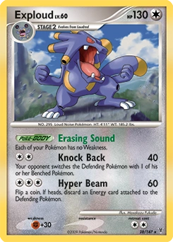 Exploud Pokémon card, number 28