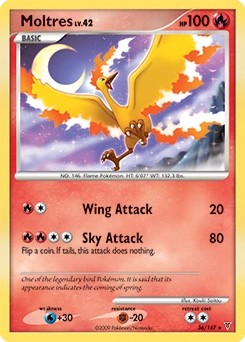 Moltres Pokémon card, number 36