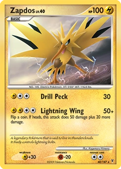 Zapdos Pokémon card, number 48