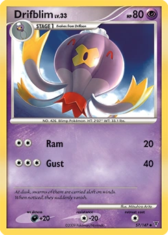 Drifblim Pokémon card, number 57