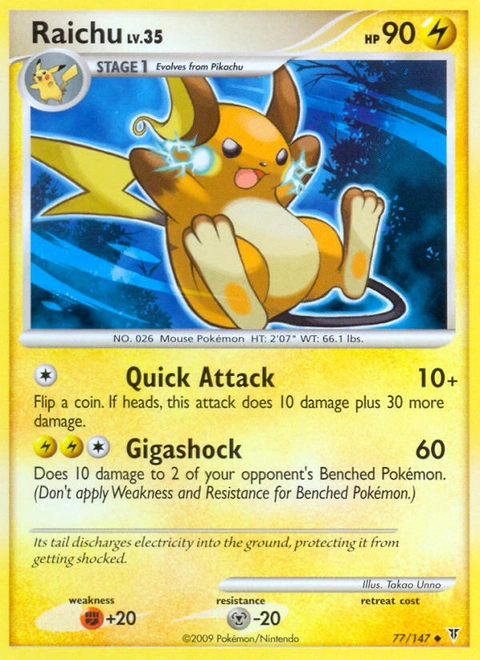 Raichu Pokémon card from Supreme Victors, number 77 (Standard print)