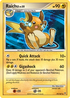 Raichu Pokémon card, number 77