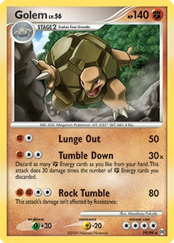 Golem Pokémon card, number 19