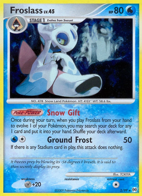 Froslass Pokémon card from Arceus, number 2 (Holo print)