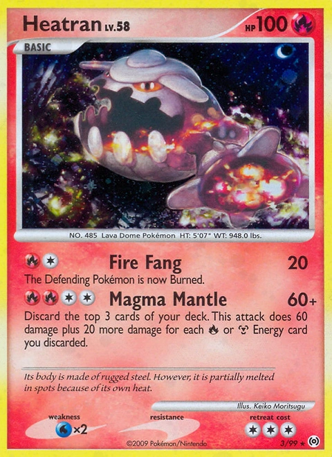 Heatran Pokémon card from Arceus, number 3 (Holo print)