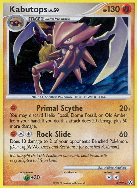 Kabutops Pokémon card from Arceus, number 4 (Holo print)