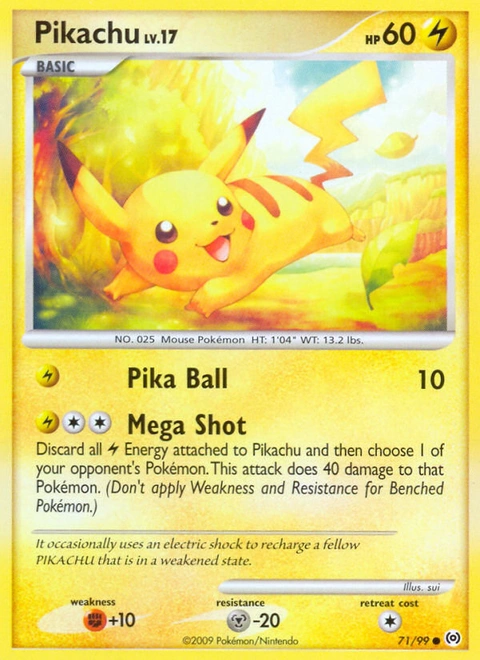 Pikachu Pokémon card from Arceus, number 71 (Standard print)