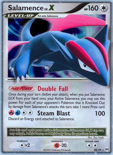 Salamence LV.X Pokémon card from Arceus, number 98 (Holo print)