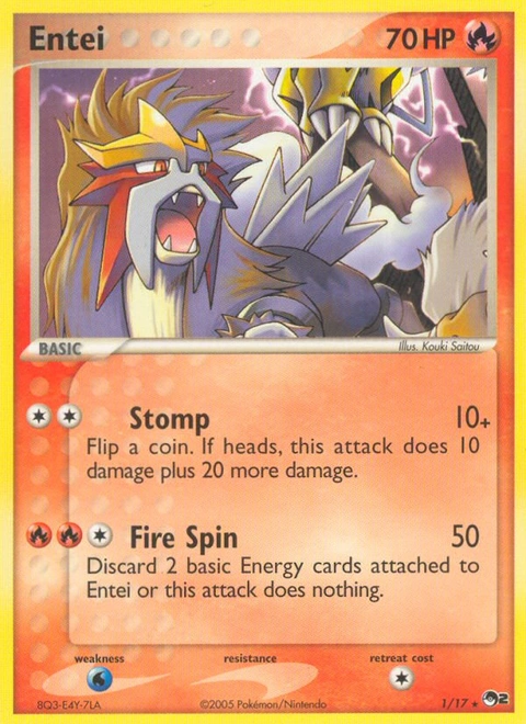 Entei Pokémon card from POP Series 2, number 1 (Standard print)