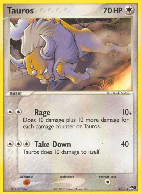Tauros Pokémon card from POP Series 2, number 5 (Standard print)