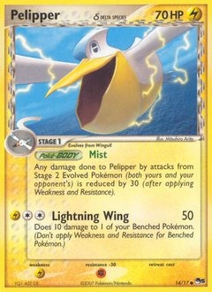 Pelipper δ Pokémon card, number 14