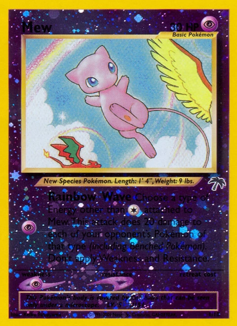 Mew Pokémon card from Southern Islands, number 1 (Unlimited print)