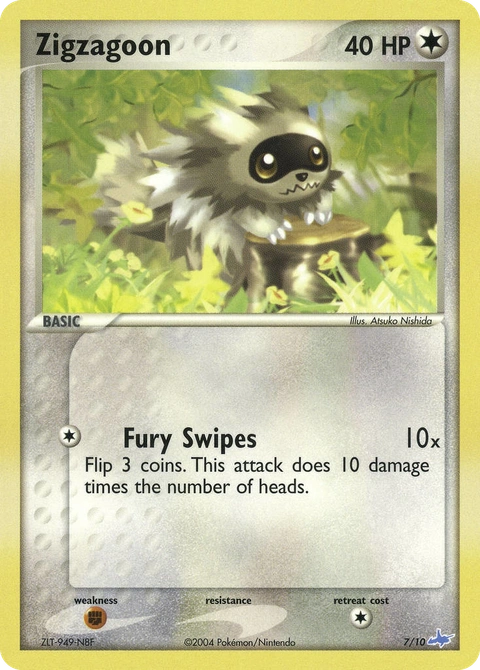 Zigzagoon Pokémon card from EX Trainer Kit Latios, number 7 (Standard print)