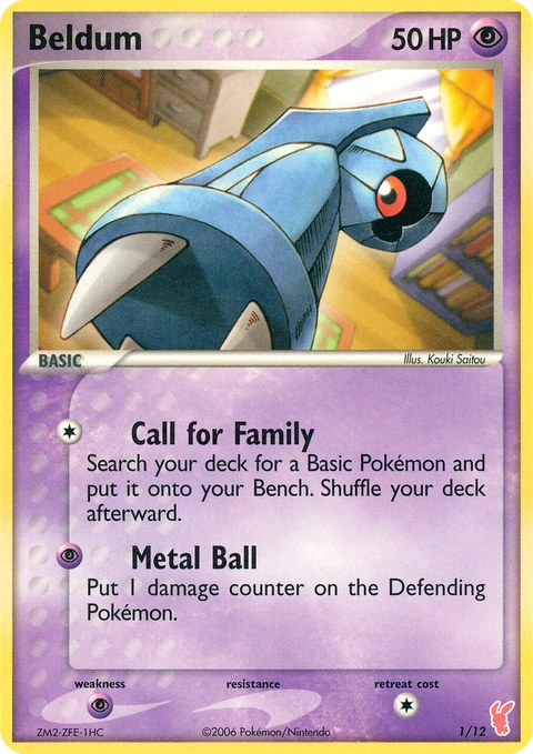 Beldum Pokémon card from EX Trainer Kit 2 Plusle, number 1 (Standard print)